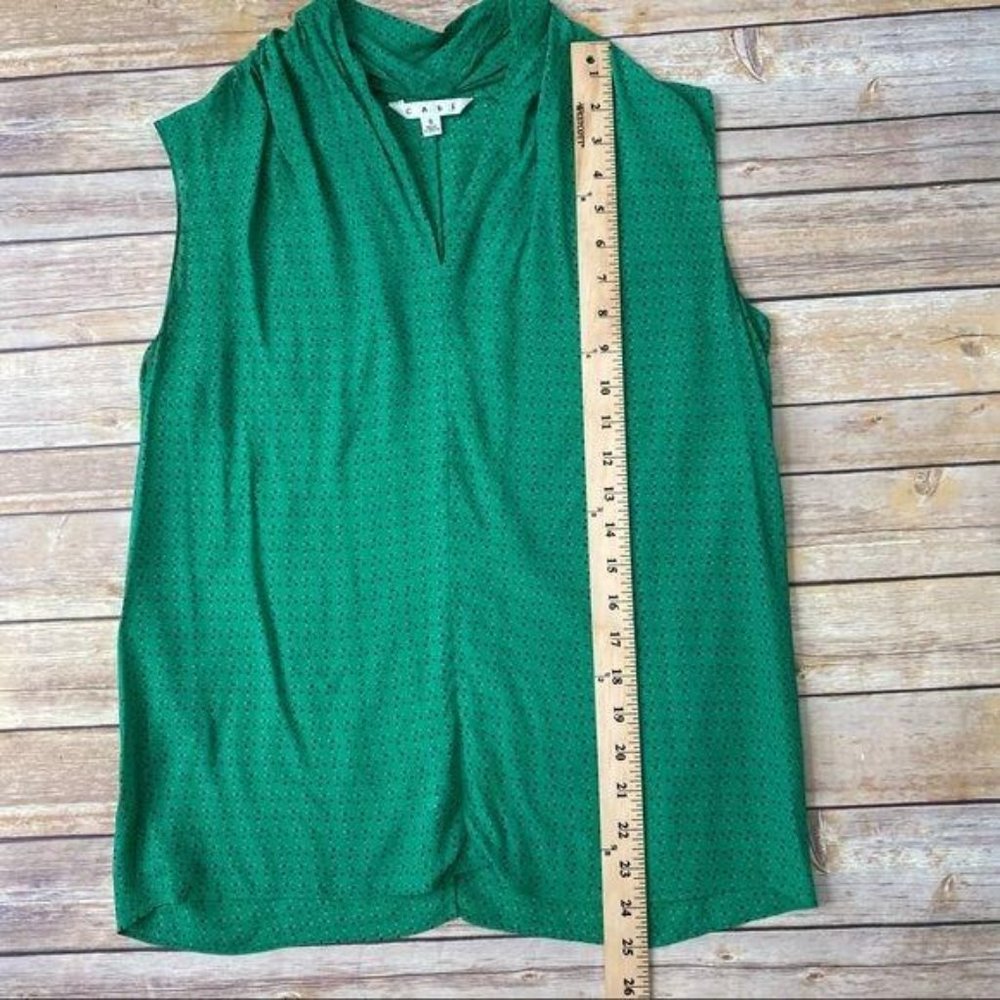 CAbi Green Polka Dot Ruched V Neck Sleeveless Top - Picture 6 of 8